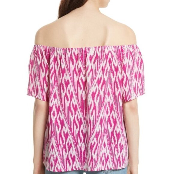 Joie Amesti B Off-The-Shoulder Ikat Silk Top, Freesia/Porcelain - Picture 2 of 3